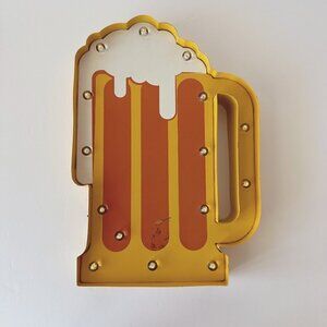 Vintage Tin Metal Yellow & Orange Light Up Beer Mug Wall Decor